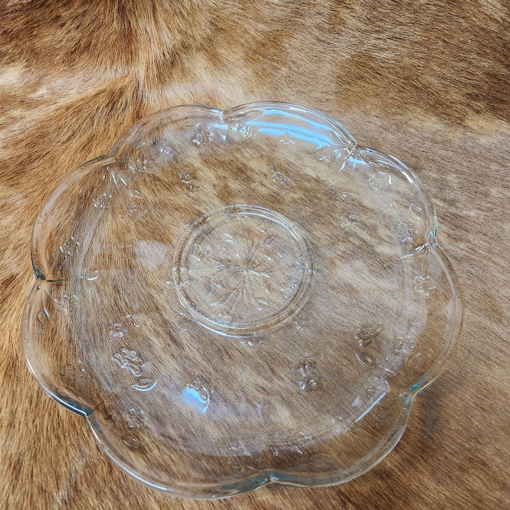 VINTAGE PRESSED GLASS FLORAL CHIP & DIP SERVING PLATTER
